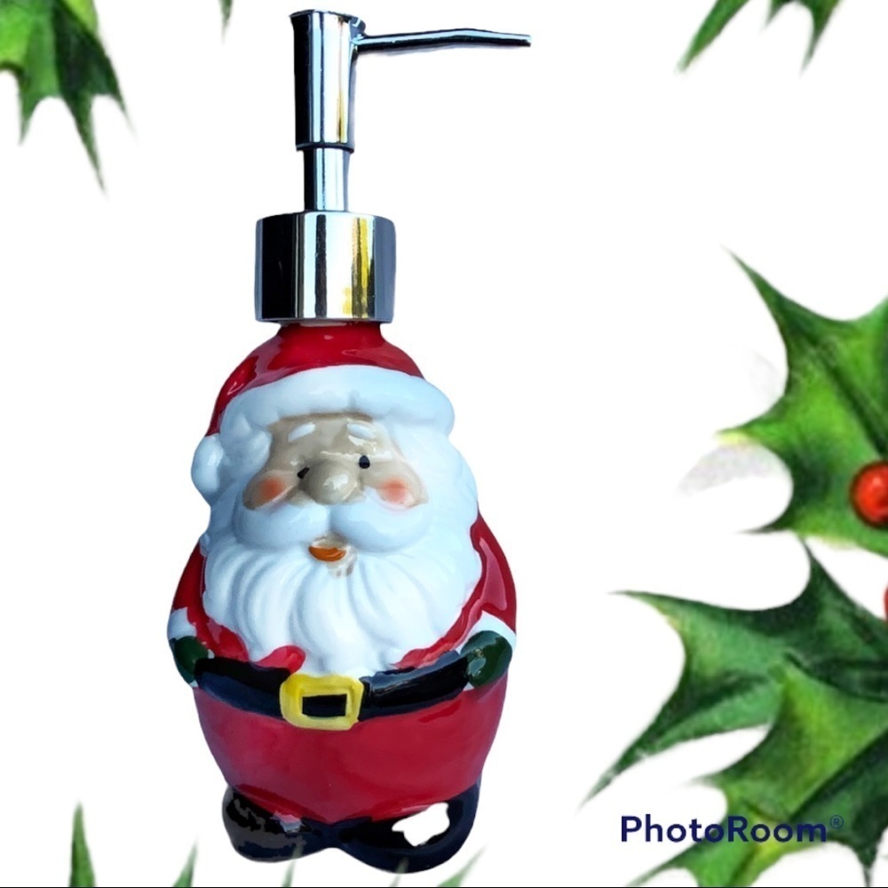 Santa Ceramic Soap Lotion Pump Dispenser Glazed Hand Painted Christmas Decor